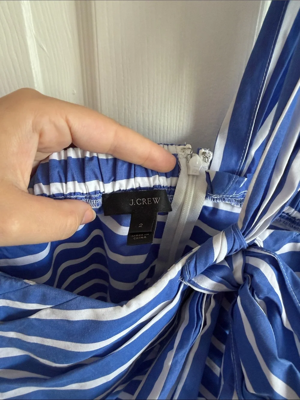 J Crew blue & white one shoulder blouse